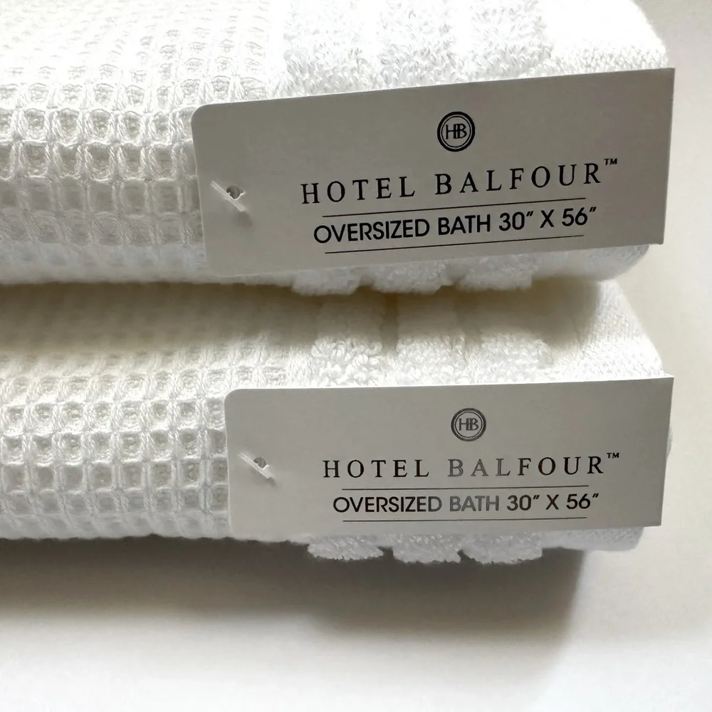 🎁9 PC Hotel Balfour Oversized Bath Towel Set- Cotton- White Waffle Texture
